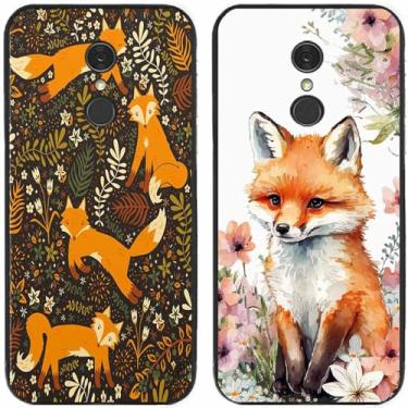 Imagem de 2 peças de capa de telefone traseira com estampa de raposa em flor TPU gel silicone para LG Series (LG Q7 / Q7+)