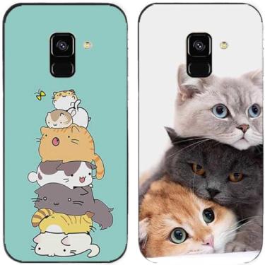 Imagem de Capa de telefone traseira de silicone em gel TPU com estampa de pilha de gato fofo para Samsung Galaxy All Series (Galaxy A5 2018 / A8 2018)