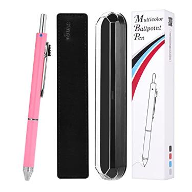 Imagem de SMTTW Caneta multicolorida 4 em 1, lapiseira e caneta metálica preta vermelha e azul, caneta multicolorida com estojo portátil e caneta esferográfica recarregável com caixa de presente