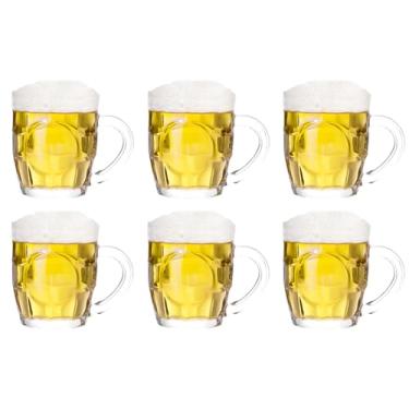 Imagem de TUSAPAM Conjunto de canecas de cerveja Dimple Stein, copos de cerveja de 290 ml com alça, canecas de cerveja de vidro, seguro para lava-louças e freezer, transparente e resistente, conjunto de 6