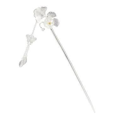 Imagem de Grampos de cabelo de flor de folha de ginkgo pauzinho chinês prata 925 para mulheres palitos de cabelo japonês para fazer coques de pauzinhos de cabelo cabelo longo feito à mão para fazer chignon