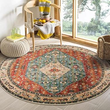 Imagem de Lahome Boho Tribal Tapete redondo de 1,2 m lavável para quarto, tapetes redondos para entrada, tapetes circulares macios para sala de estar, tapete oriental antiderrapante para sala de estar, tapete