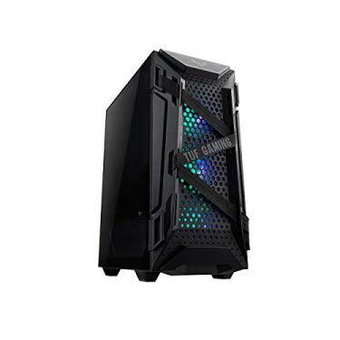 Imagem de ASUS TUF Gaming GT301 Capa compacta de torre média para placas-mãe ATX com painel frontal colmeia de mel, ventiladores RBG endereçáveis AURA de 120 mm, gancho de fone de ouvido e suporte de radiador