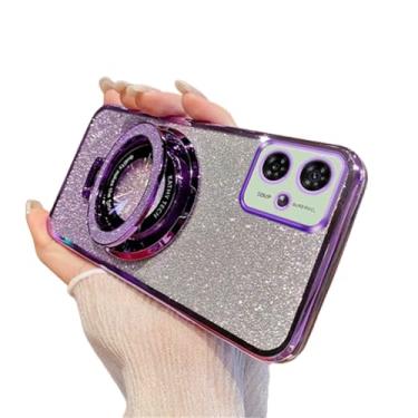 Imagem de LEMAXELERS Capa para Motorola G54 5G, Roxo DS: Capa amortecedora de TPU macio banhada luxuosa com brilho gradiente brilhante com função de suporte