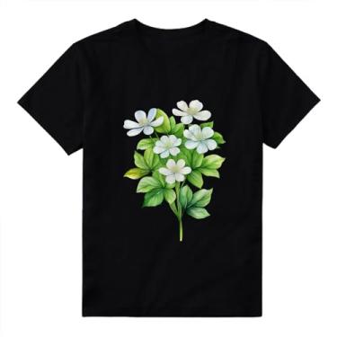 Imagem de Camiseta feminina com estampa de flores e gola redonda com flores silvestres, Estilo 5, M