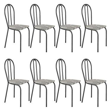 Imagem de Kit 8 Cadeiras De Cozinha Texas Estampado Iguatemi Branco Pés De Ferro Cromo Preto - Pallazio