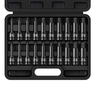 Imagem de RENITECO Conjunto de brocas hexagonais de impacto mestre de 1/5.1 cm, chave sextavada de construção, aço Cr-Mo, conjunto de soquetes Allen de acionamento, SAE (1/10.2 cm - 3/10.2 cm) e métrica (6 mm -