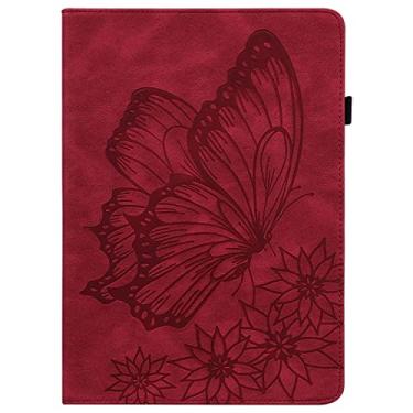 Imagem de Capa de couro PU Flip Wallet Capa protetora Borboleta em relevo Capa protetora Slot para cartão Capa para tablet PC adequada compatível com Samsung Galaxy Tab A9 8 polegadas modelo 2023 (SM-X115)(Rojo