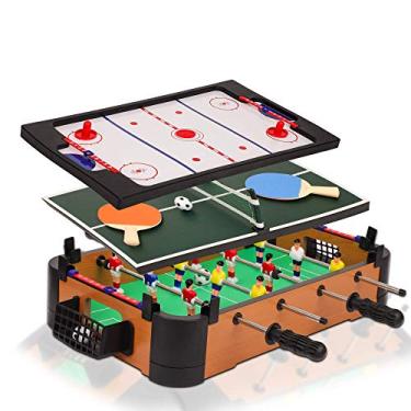 Imagem de Point Games Conjunto Pequeno De Vários Jogos 3 Em 1, Pebolim, Air Hockey, Tênis De Mesa - Mini Mesa De Fliperama Portátil Para Fácil Transporte - Presente De Fliperama Perfeito Para Crianças - Idade R