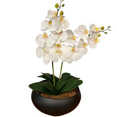 Imagem de 2 Orquídeas Branca Artificial Arranjo Centro de Mesa Vaso Grande