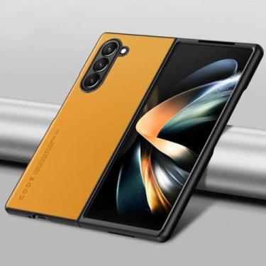 Imagem de Capa de telefone de couro PU de fibra de carbono para Samsung Galaxy Z Fold 6 5 4 3 Fold6 Fold5 Fold4 Fold3 5G Capa de plástico rígido, amarela, para Samsung Galaxy Z Fold4
