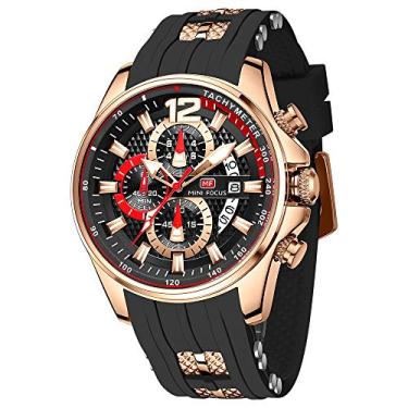 Imagem de Mini Focus Relógio masculino octógono casual (cronógrafo/à prova d'água/luminoso/calendário), pulseira de silicone/couro para homens, Preto, Moderno