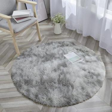 Imagem de Tapete tingido em gravata redondo de pelúcia para quarto tapete felpudo gradiente para mesa de centro doméstico tapete de proteção de chão, cinza claro, 160x160cm(62,9 pol.)