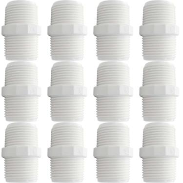 Imagem de YSIL 12 peças 1/2 polegada PVC bico macho para macho acoplamento adaptador acessórios de tubulação 1/5.1 cm x 1/5.1 cm para conexão de tubulação de encanamento de rosca