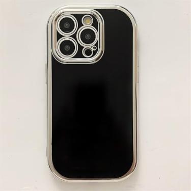 Imagem de Capa de telefone oval brilhante com sabonete bonito para iPhone 15 Plus 14 13 12 11 Pro Max Capa de almofada de ar de proteção de câmera, preta, para iPhone 13Pro Max