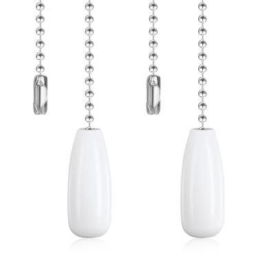 Imagem de 2 peças de corrente para ventilador de teto de 30,5 cm, correntes de esferas com contas de madeira, decorativas, pendentes, extensores, extensores de cabos (branco)
