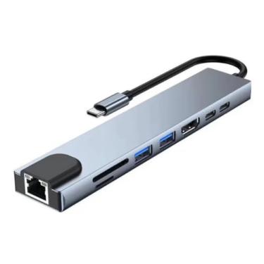 Imagem de Hub USB tipo C para computador portátil, 8 em 1, adaptador USB 3.1 para 4K HDMI, RJ45 SD, leitor de cartão TF, carga rápida PD