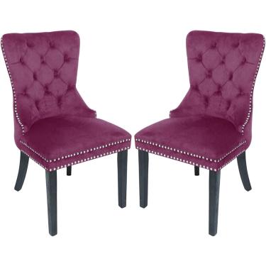Imagem de Conjunto de 2 cadeiras de jantar, cadeiras estofadas de veludo para sala de jantar com encosto em forma de prego e acabamento em anel, poltronas de madeira maciça para cozinha/quarto/sala de