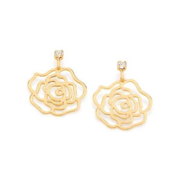 Imagem de Brincos banhado ouro 3x 24k 18k e 22k femininos pequenos flor rosa rom