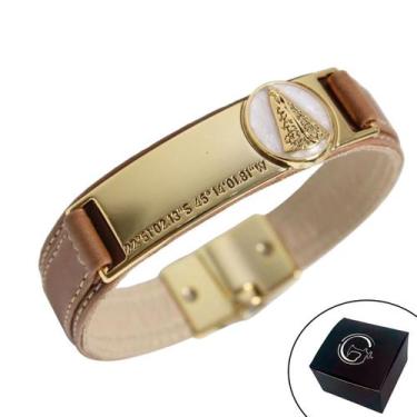 Imagem de Pulseira de Couro Feminina Masculina Magnética N Sra Aparecida com Coo