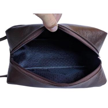 Imagem de Necessaire Feminina Estojo Viagem Maquiagem Grande Em Couro - Art Mina