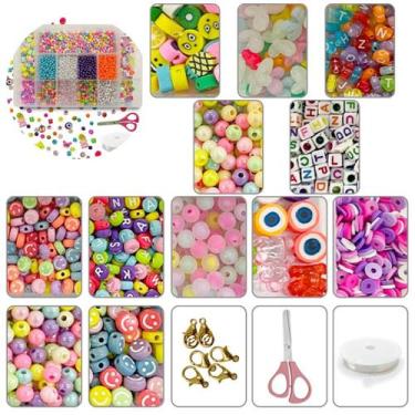 Imagem de Kit Miçangas Infantil Coloridas P/ Montar Pulseiras Aprox.1400 Missang