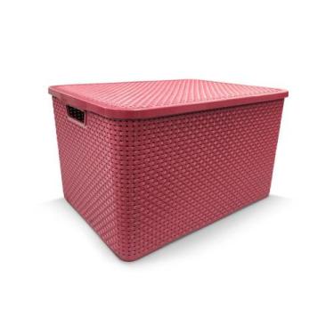 Imagem de Caixa Organizadora Rattan Decorativa  C/ Tampa 7 Litros Rosa 25589PM A