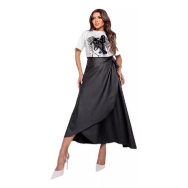 Imagem de Saia Envelope Midi Elegante material sintético Moda Feminina - On.Shop