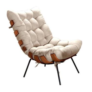 Imagem de Poltrona Decorativa Costela de Adão Botonê - Bella Decor, Linho Bege 1
