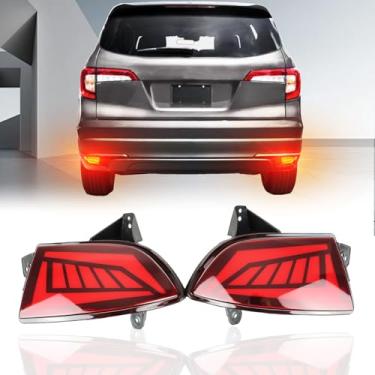 Imagem de PGTOPONE Refletores de LED vermelho para para-choque traseiro lâmpadas de freio de neblina compatíveis com acessórios Honda Pilot 2019 2020 2021 2022