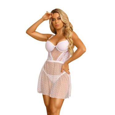 Imagem de Camisola com Bojo e Tule Poá com Alças Detalhadas - S. Paixão, Branco,