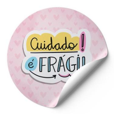 Imagem de 120 Etiquetas Auto Colante Adesivos Redondos Cuidado É Frágil Fundo Bo