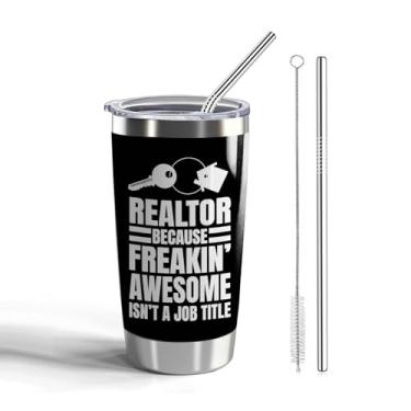 Imagem de CWEGSJ Copo de 590 ml para corretor de imóveis com tampa e canudo Definição de corretor de imóveis Copos isolados Guia turístico de imóveis Caneca de viagem (Tumbler-Realtor Cargo Title)