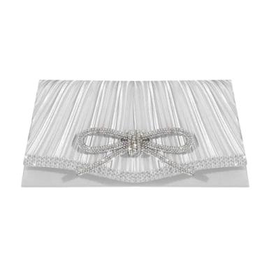 Imagem de Trisapu Bolsa de noite com laço brilhante para mulheres, casamento, glitter, strass, festa, formatura, bolsas de mão elegantes, Prata 1, Small