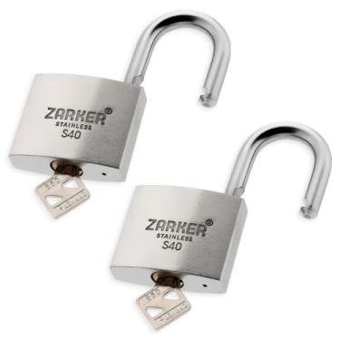 Imagem de Zarker Cadeados semelhantes com chave S40, trava de aço inoxidável resistente, armazenamento à prova d'água e à prova de ferrugem, armazéns, garagem, ao ar livre, pacote com 2