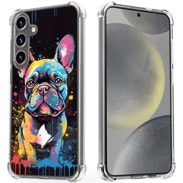 Imagem de Gifun Capa rígida de policarbonato à prova de choque transparente e macia com design fino compatível com Samsung Galaxy S25 e S24 6,2 polegadas 2024, buldogue francês colorido