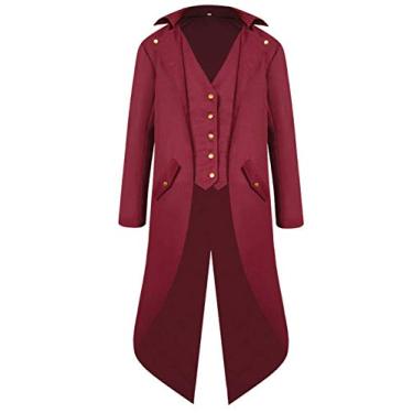 Imagem de Sobretudo Renascentista Steampunk Trajes de Halloween para homens, jaqueta retrô pirata vitoriana gótica medieval casaco vintage (M(Peito: 114 cm), vermelho vinho)
