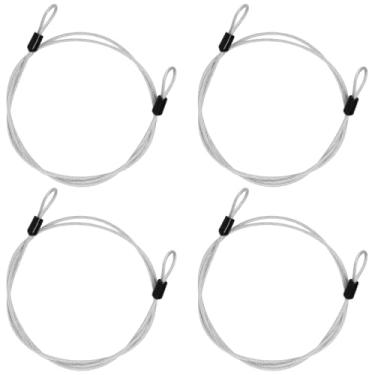 Imagem de SWZHAI Cabo de segurança de 1,2 m, cabo de segurança revestido de aço trançado de 3 mm, cabo de aço flexível, laços duplos para uso externo, varal, prata (pacote com 4)