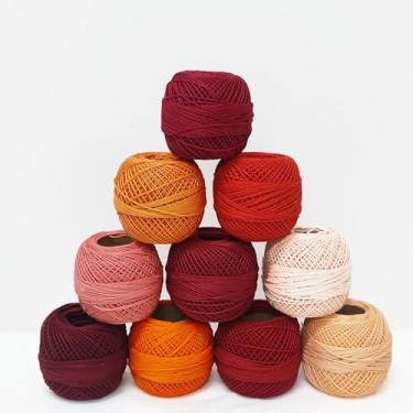 Imagem de Pacote de 10 peças de fios de crochê de algodão vermelho fios de tricô ponto cruz tatting doilies novelos rendados artesanato tamanho 40