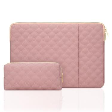 Imagem de JOOEER Capa para laptop de 14 polegadas com bolso para laptop MacBook Pro de 14 polegadas M1 M2 M3 M4 M5, capa para laptop elegante de poliéster impermeável com bolsa de acessórios, rosa