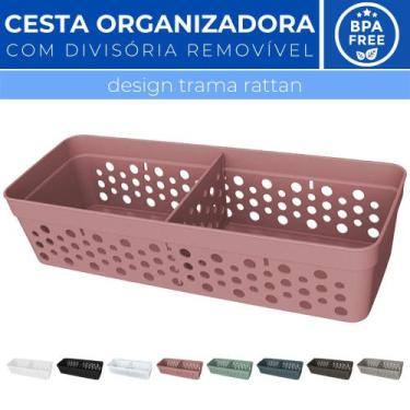 Imagem de Cesto Organizador Trama Rattan c/ Divisória Removível 23x8 - Usual Uti