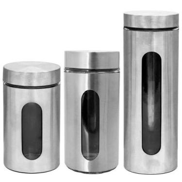 Imagem de Kit 3 Pote Inox com Visor Vítreo Hermético (1L, 1,3L e 1,8L) - Mimo St
