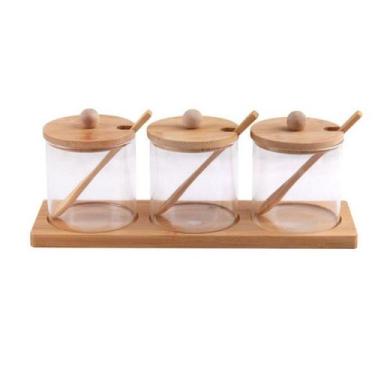 Imagem de Porta Condimentos Com Suporte E Colher 3pçs Bambu - golden
