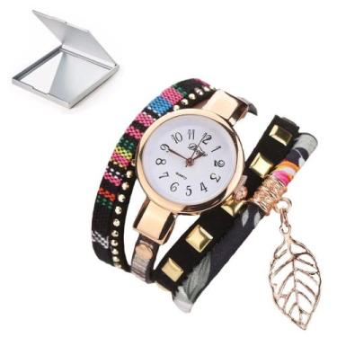 Imagem de Kit Relogio Feminino Rose Pulseira  Bracelete + Espelho - PENDULARI