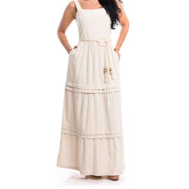 Imagem de Vestido Longo Com Linho E Cinto Cordao - RESTRITO JEANS, 50, Bege