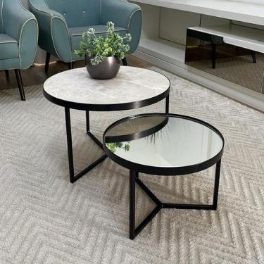 Imagem de Conjunto Mesa de Centro Redonda Dallas Marmo Areia com Espelho - BELI 