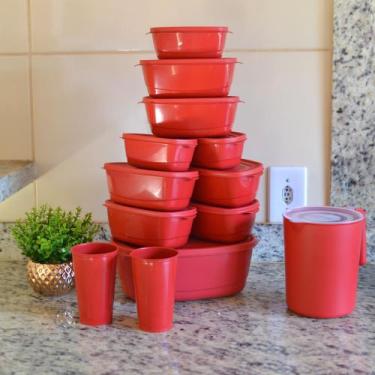 Imagem de Kit 10 Potes Mais 1 Jarra 1.500ml  Mais 2 copos 300ml Melhor Qualidade