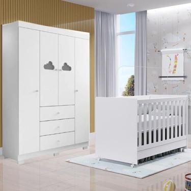 Imagem de Quarto para Bebê Com Guarda Roupa Ane 4 Portas e Cômoda Branca - Phoen
