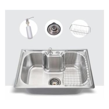 Imagem de Kit Combo Cuba Inox 60x42cm, Dosador, Cestinha + Válvula - SOLLUX