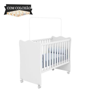 Imagem de Berço Simples Doce Sonho Branco Com Colchão E Rodízios Qmovi